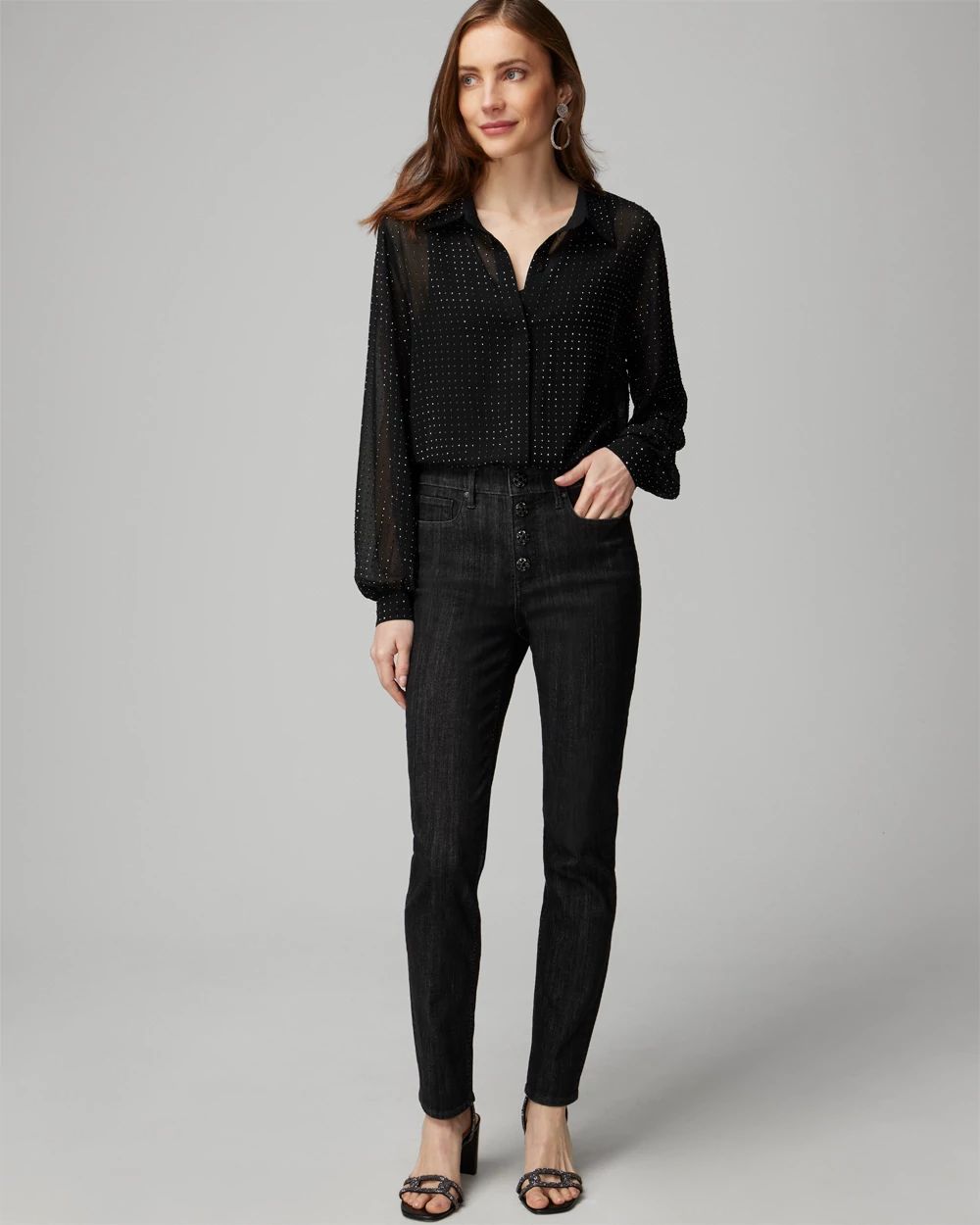 High Rise Novelty Button Slim Ankle Jeans White House Black Market